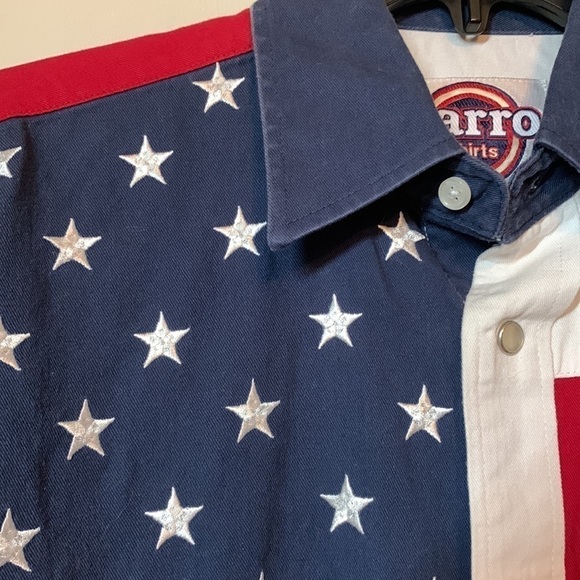 Larro American Flag Pearl Snap 100% Cotton Button Down Shirt, M - Picture 7 of 8